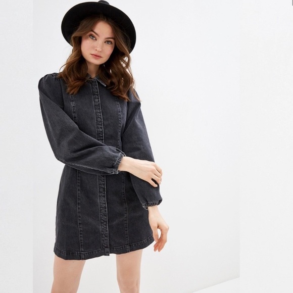 Free People Dresses | Free People Mia Denim Mini Dress in Black | Color: Black | Size: Xs | Aftrhours's Closet